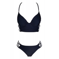 Hollow Out Design Solid Color Sleeveless V-Neck Halter Bikini Swimwear For Women